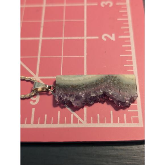925 Sterling Amethyst Slice Crystal Pendant on Sterling Silver Rope Chain - Picture 5 of 7